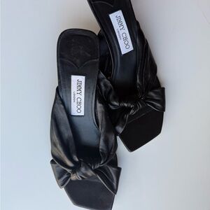 Jimmy Choo Black Leather Mules with Bow
